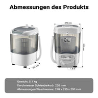 Camping Waschmaschine 170 W 37,3 x 35,1 x 52 cm, Mini Waschmaschine für bis zu 2,5 kg Wäsche, tragbare Campingwaschmaschine mit Alu - Motor - B&B Shop - 2000 Stockerau