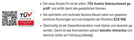 Simple - Fix Rahmenlose Kennzeichenhalter für österreichische Kennzeichen, TÜV Austria geprüft, transparent - B&B Shop - 2000 Stockerau