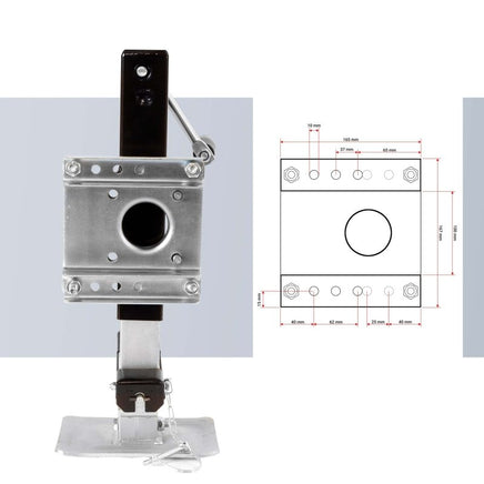 Stützfuß 900 kg Kurbel seitlich mit Schwenkhalterung, höhenverstellbare Anhängerstütze mit Fußpedal, Abstellstütze für Wohnwagen und Anhänger, Wohnwagenstütze mit Sicherungsstift - B&B Shop - 2000 Stockerau