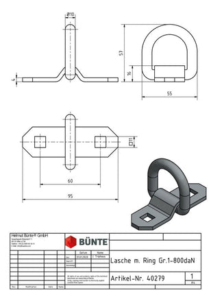 Zurr - Ring, Bügel mit Ring, inkl. Schrauben und Muttern, M10, 800 daN - B&B Shop - 2000 Stockerau